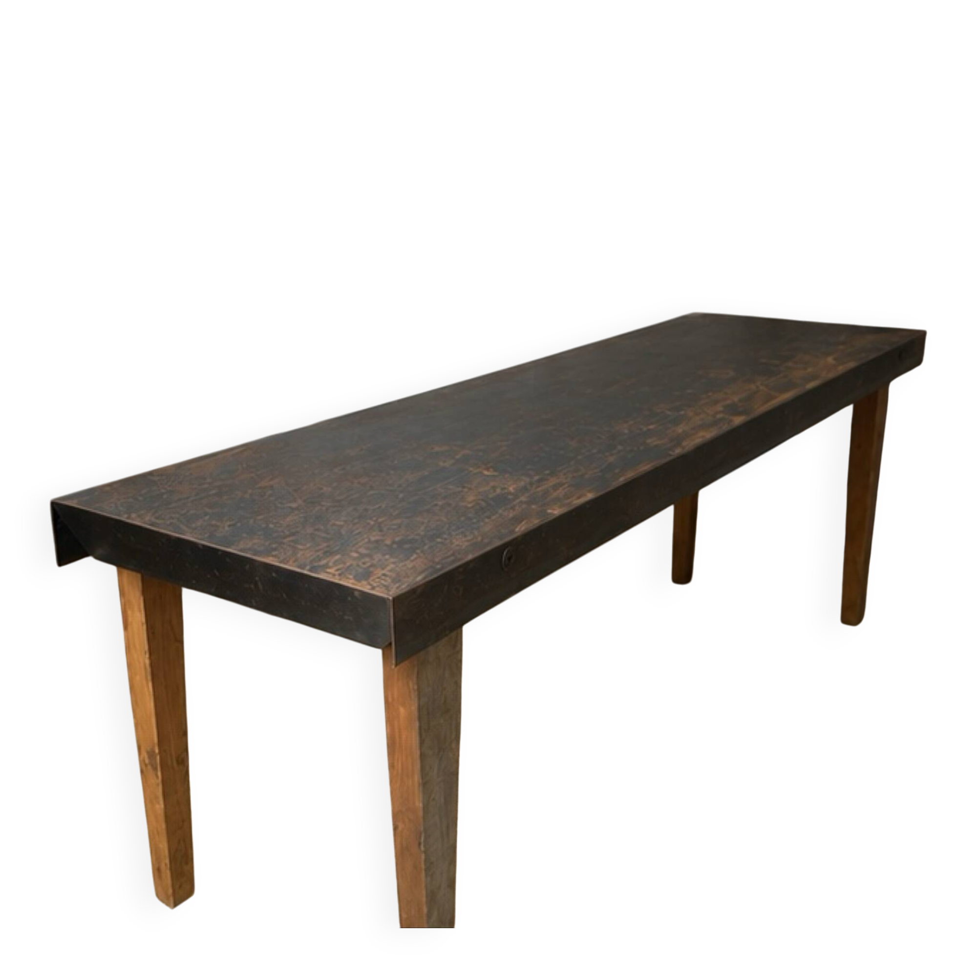 Grande table industrielle années 50 acier et bois 200cm