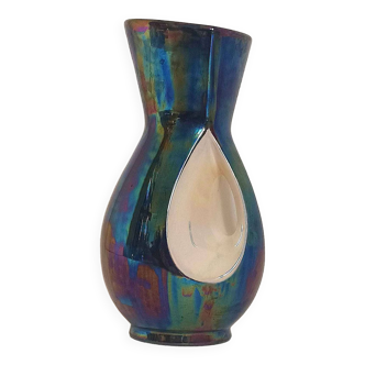 Vase Verceram céramique bleue irisée Années 60 Hauteur 26,7 cm