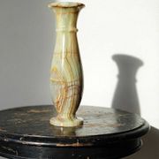 Small vintage baluster vase in green striped onyx, Italy, mid-century.