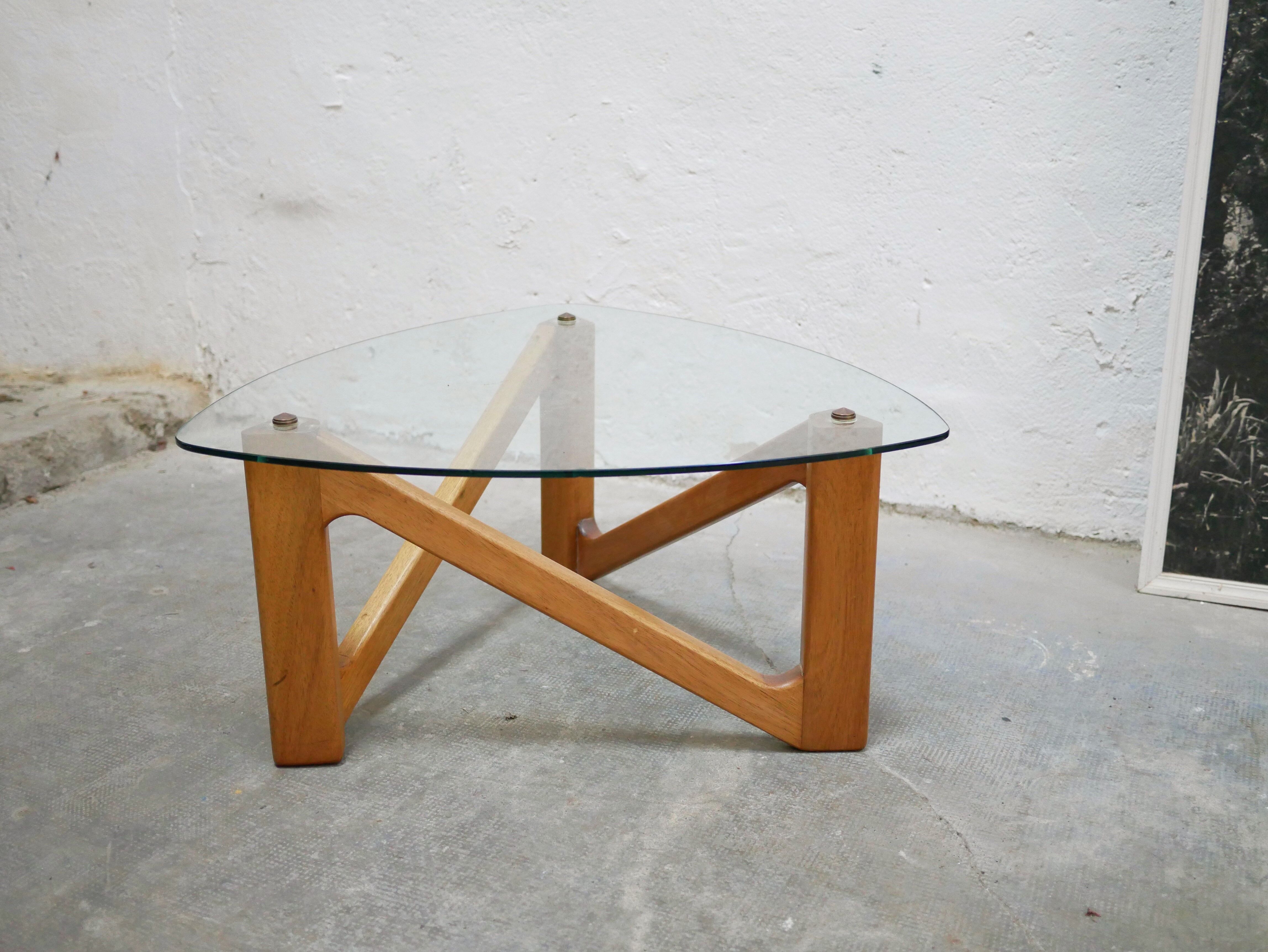 Vintage coffee table in wood and glass