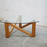 Vintage coffee table in wood and glass