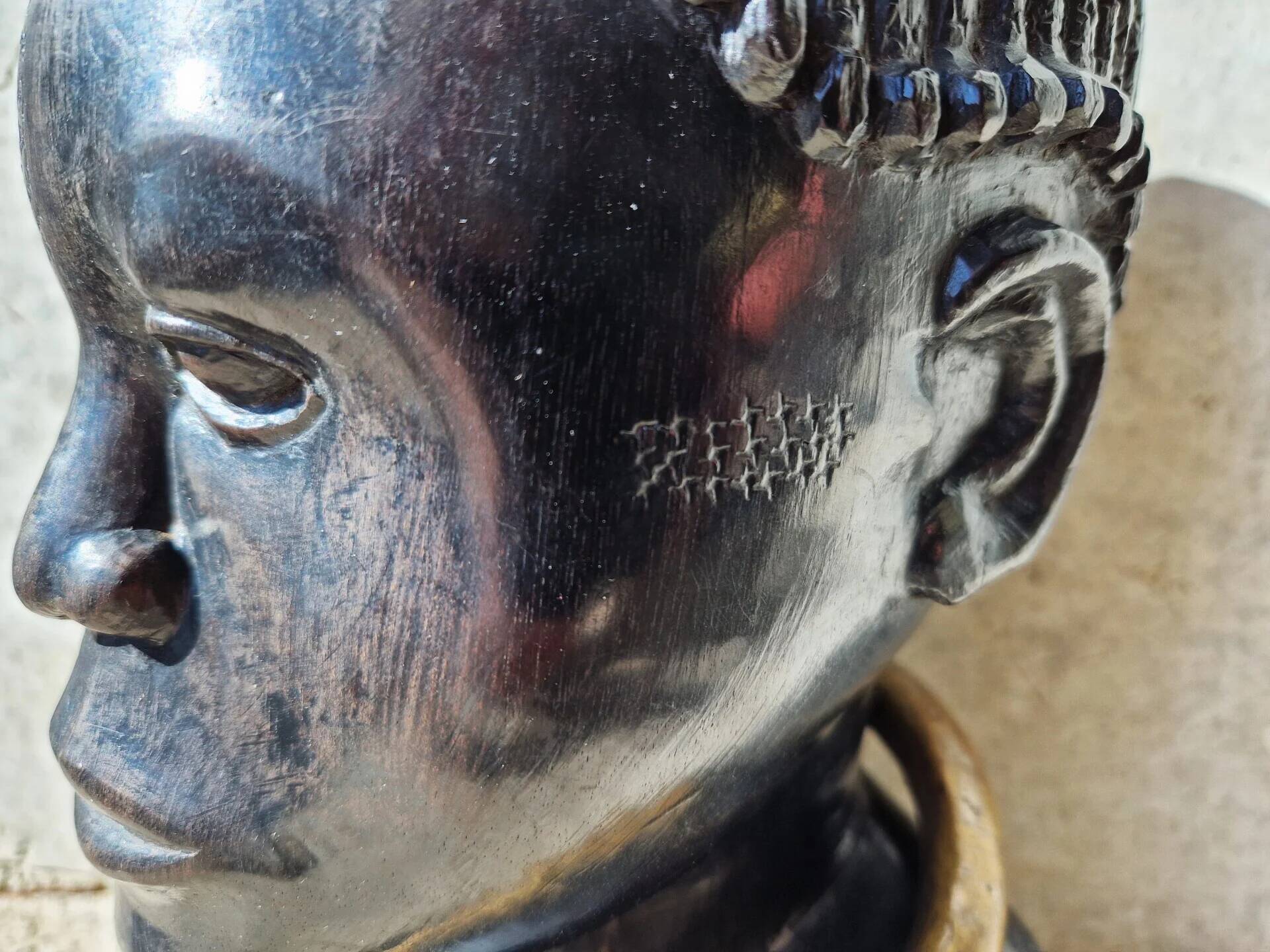 African tribal bust in ebony