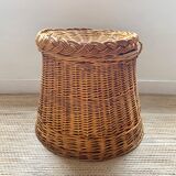 Vintage pouf braided wicker storage chest
