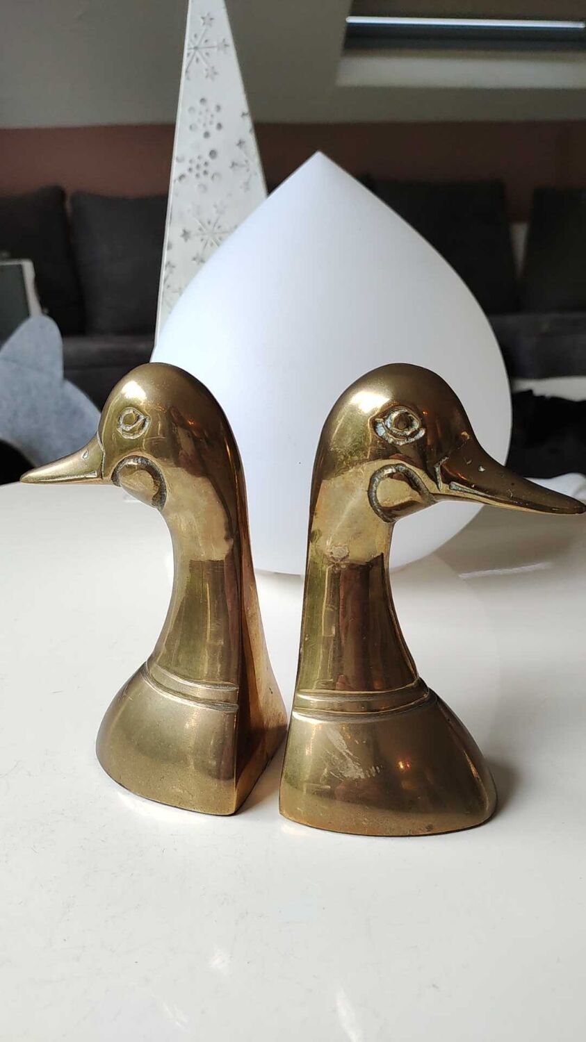 Zoomorphic bookends duck head, in solid brass, vintage 60s/70s