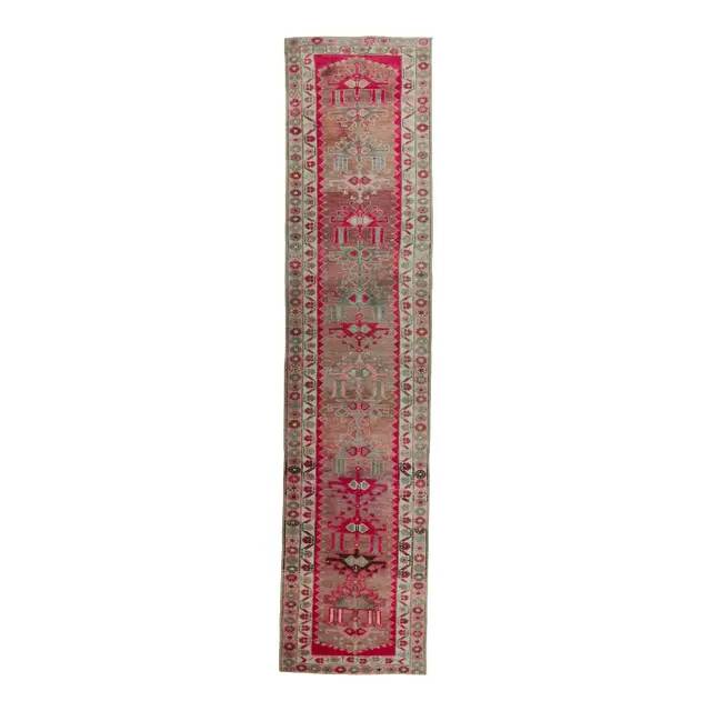 Vintage Turkish Hand-Knotted Pink Runner Rug 90x388