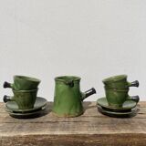 Coffee service signed Poterie de Marnaz including cups and pitcher in glazed terracotta