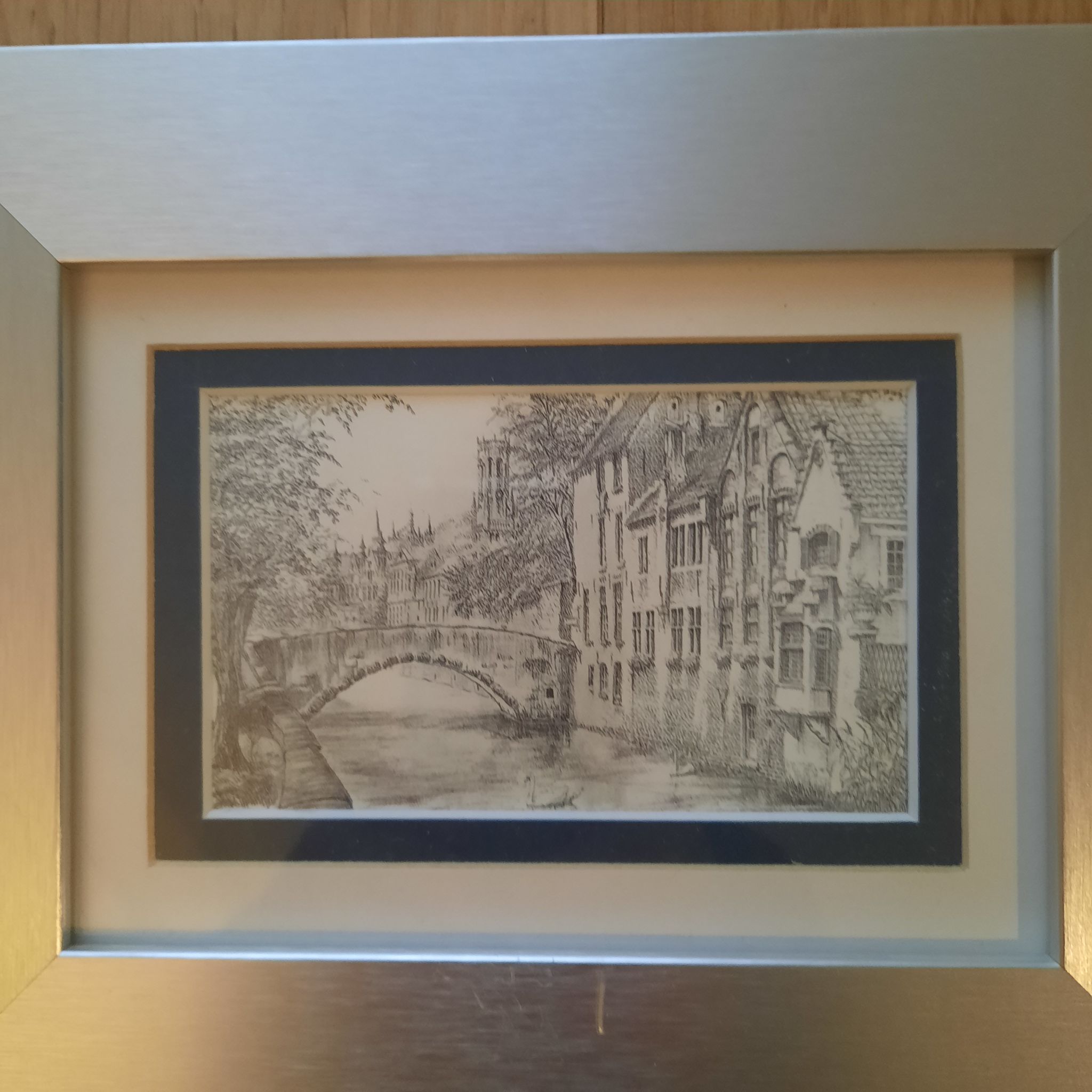 5 lithographies de Bruges, encadrées