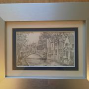 5 lithographies de Bruges, encadrées