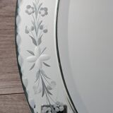 Ancien miroir vénitien, fronton biseauté base bois
