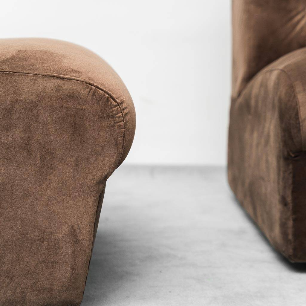 Pair of brown velvet armchairs from the 1970s vintage modernism