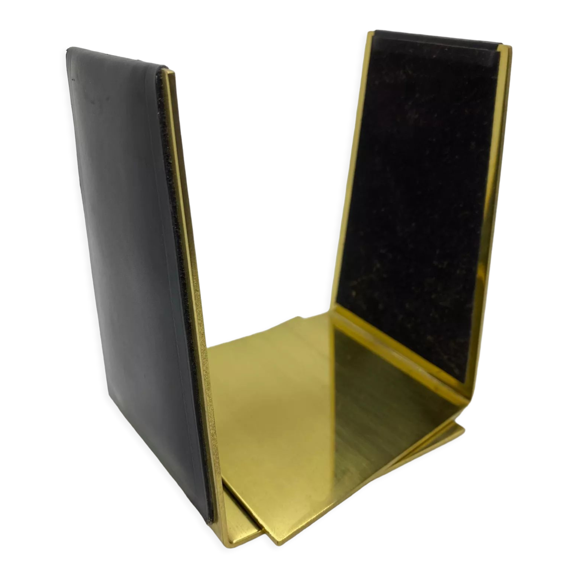 Vintage bookends, black leather and brass