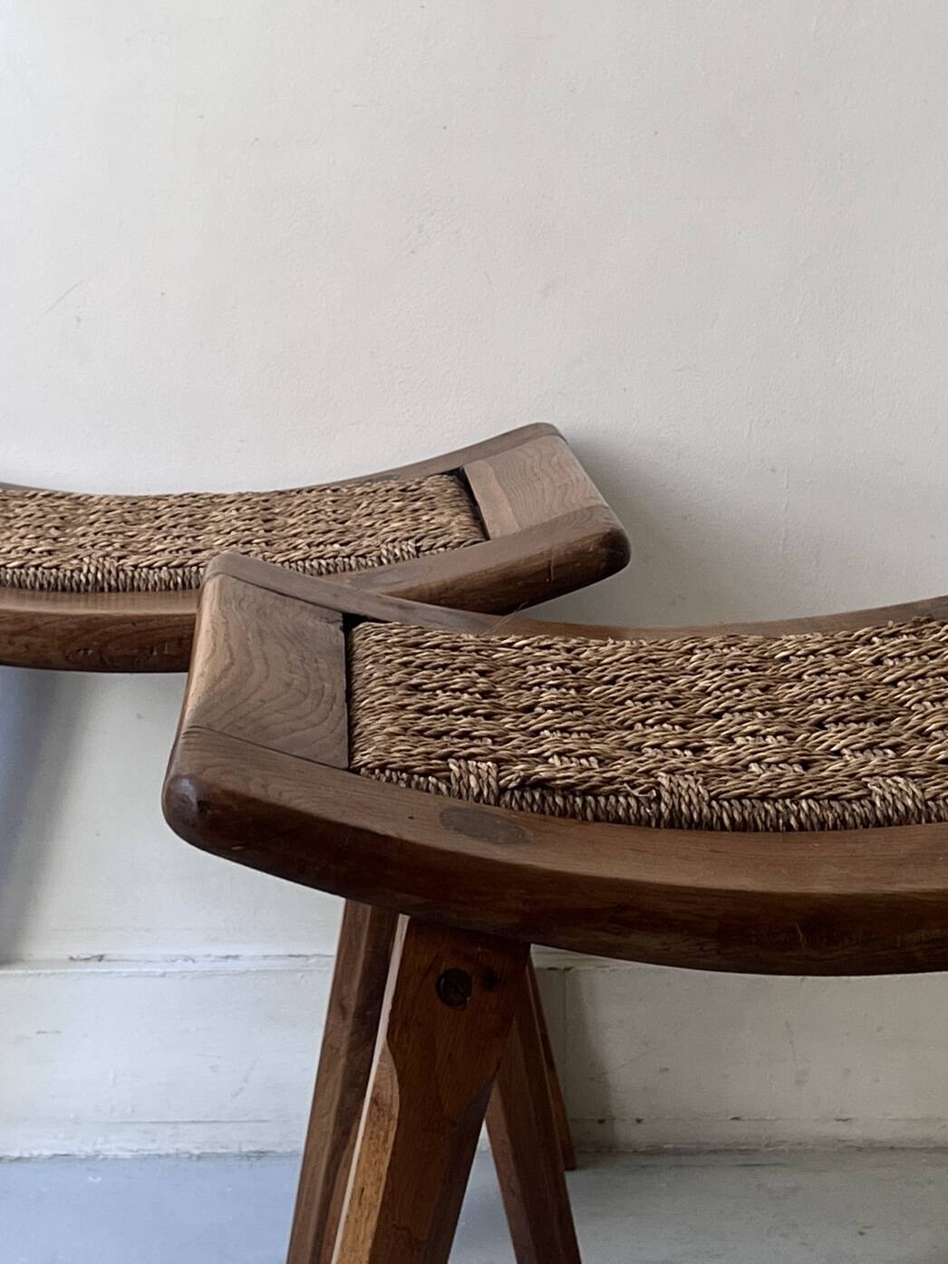 Stool / side table in wood and rope, France 1950