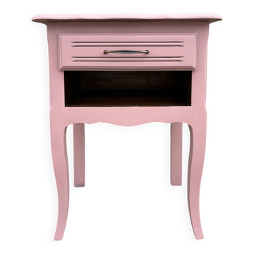 Table de chevet vintage, style romantique, rose poudré, années 60