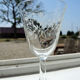 5 old transparent foot glasses – white floral pattern