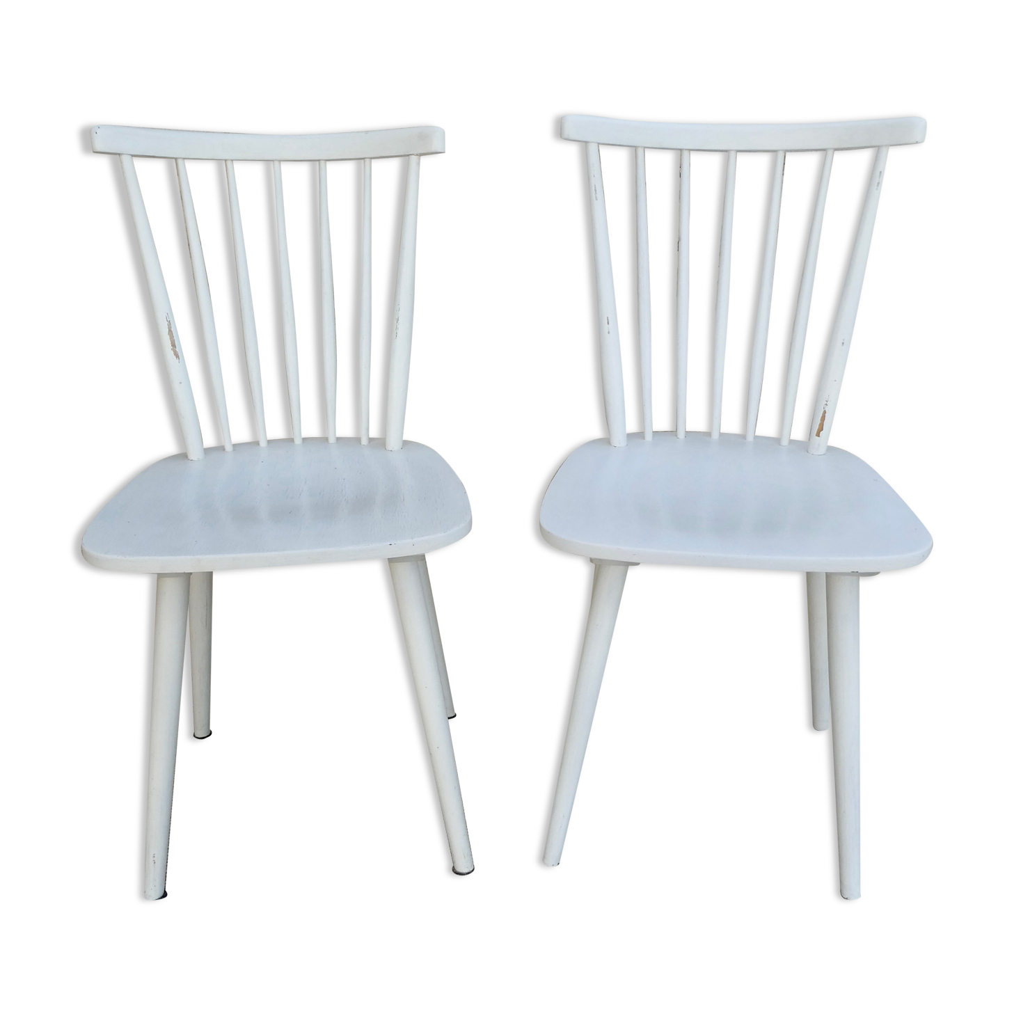 Pair of chairs with bars, wooden, white patina