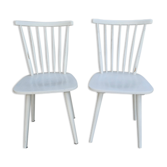 Pair of chairs with bars, wooden, white patina
