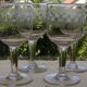 Set of 4 old balloon glasses in blown glass, engraved frieze