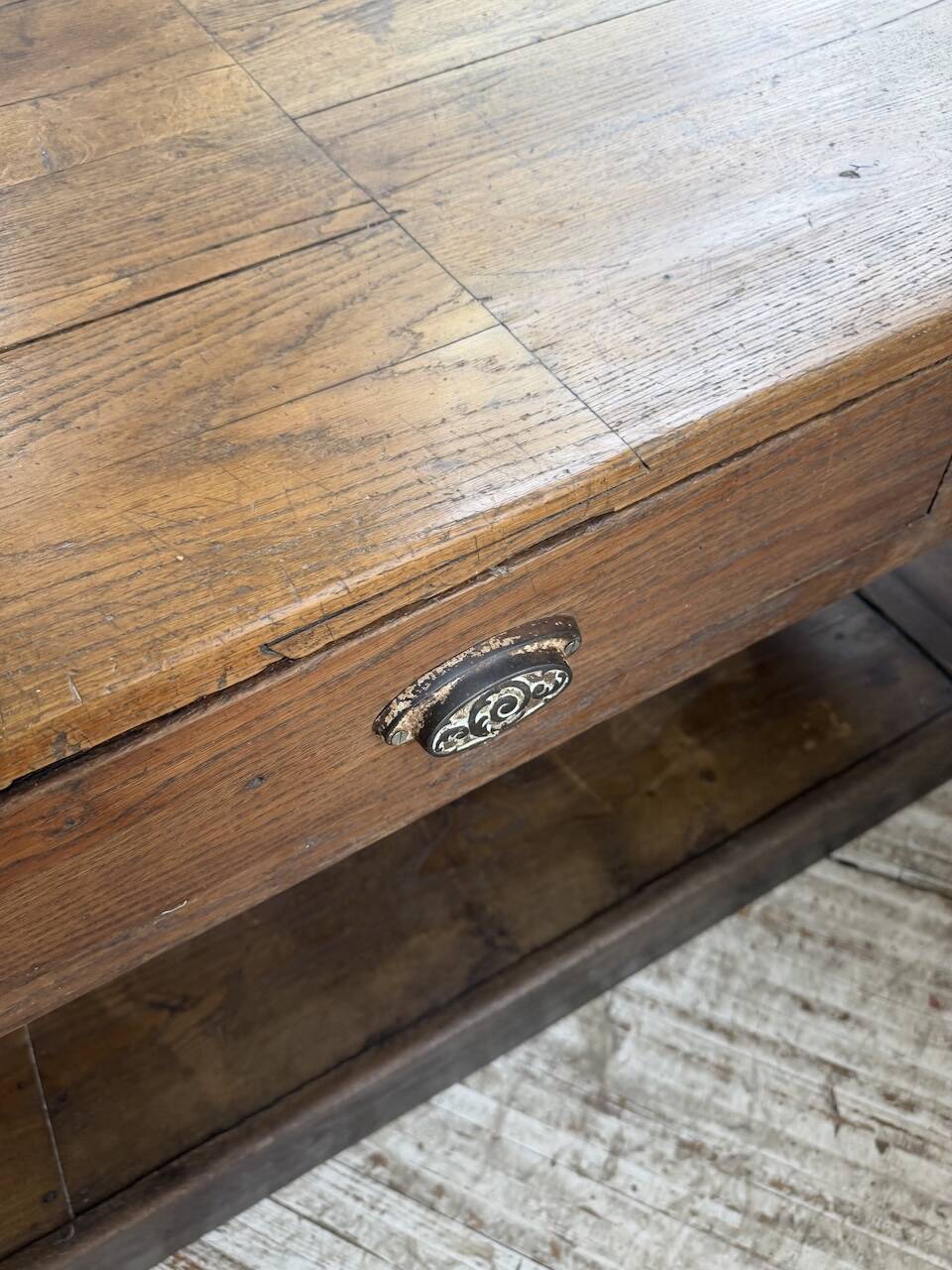 Table de gantier drapière 1900 chêne massif 330cm XL