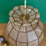 Vintage pendant light in mother-of-pearl and brass
