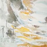 René leverd: waves against the cliffs, original signed watercolor