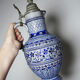 Large salt-glazed stoneware beer jug with tin, Germany, Westerwald type.