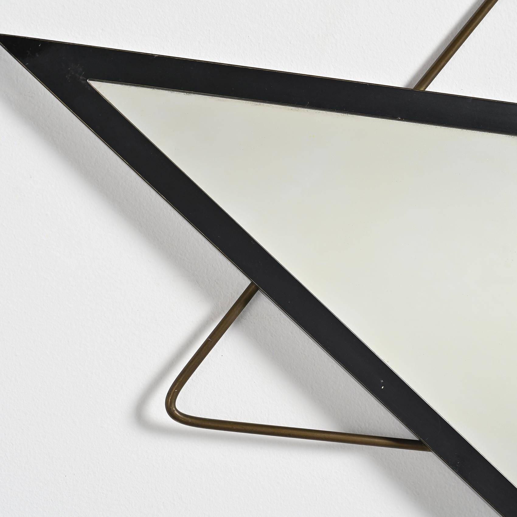 Miroir français en métal et laiton, années 1950