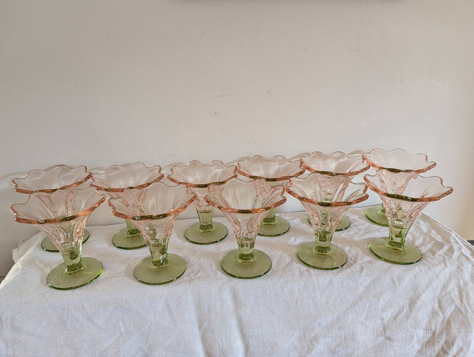 11 two-tone La Rochère cups, 1960s-70s