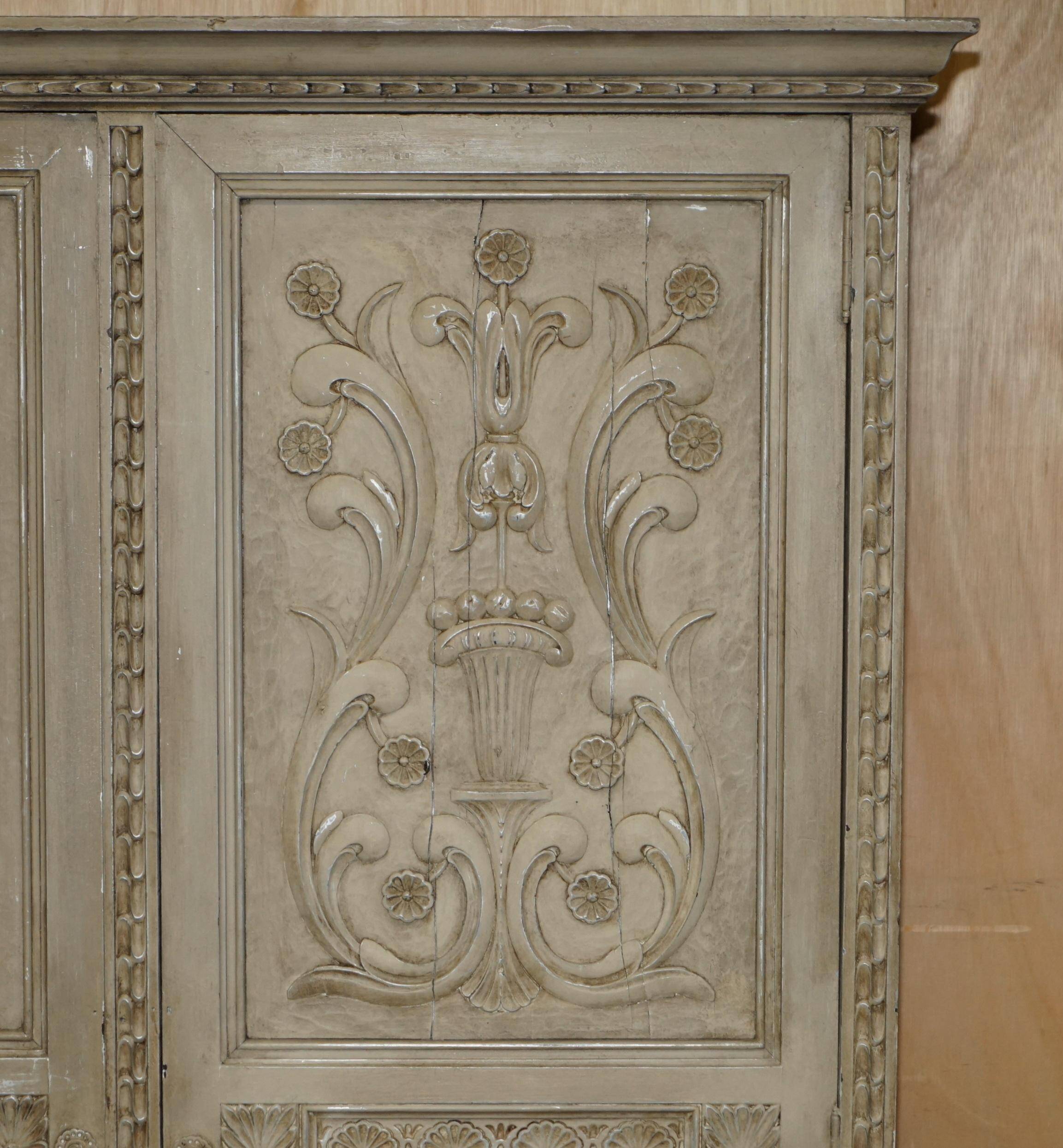 Jacobean Revival armoire, hand-carved, painted - 1840-1860