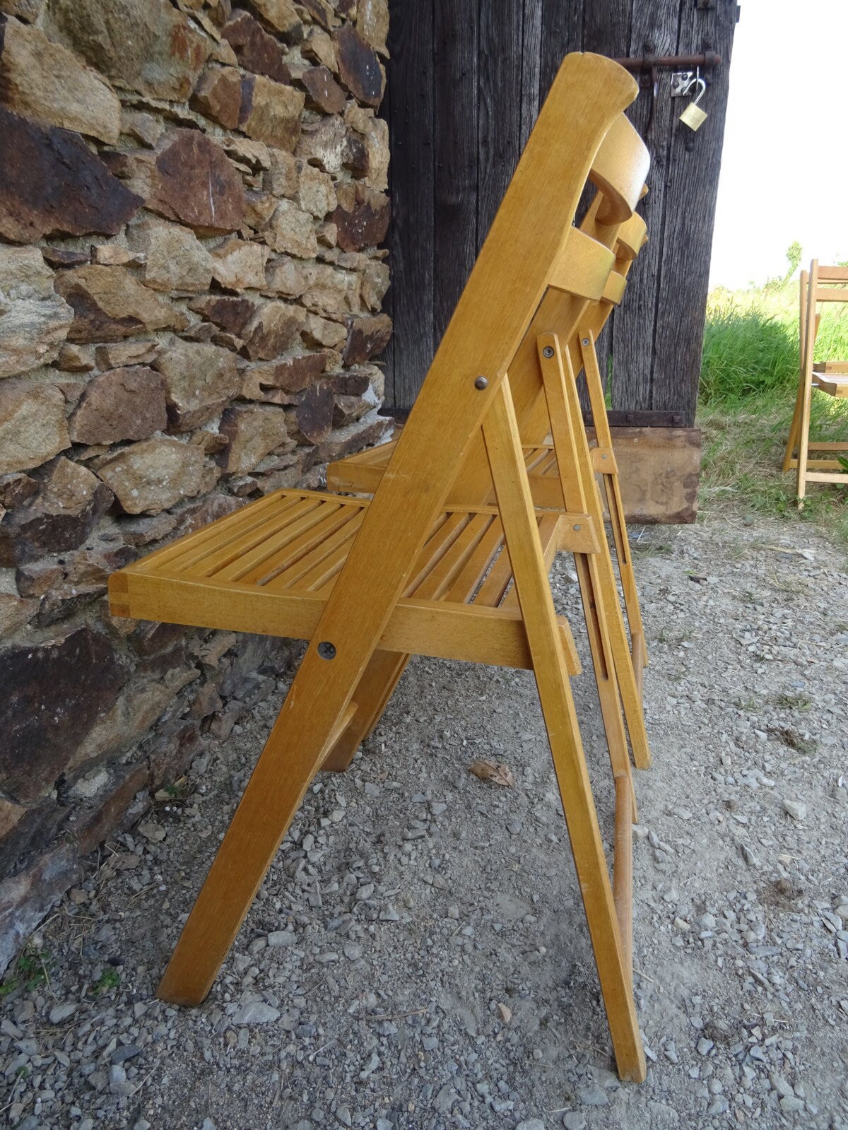 Series of 4 folding chairs in solid beech