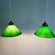 Pair of conical green opaline pendant lights, Art Deco style