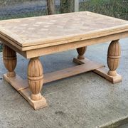 Table de monastère art déco extensible rénovée en chêne brut 250cm