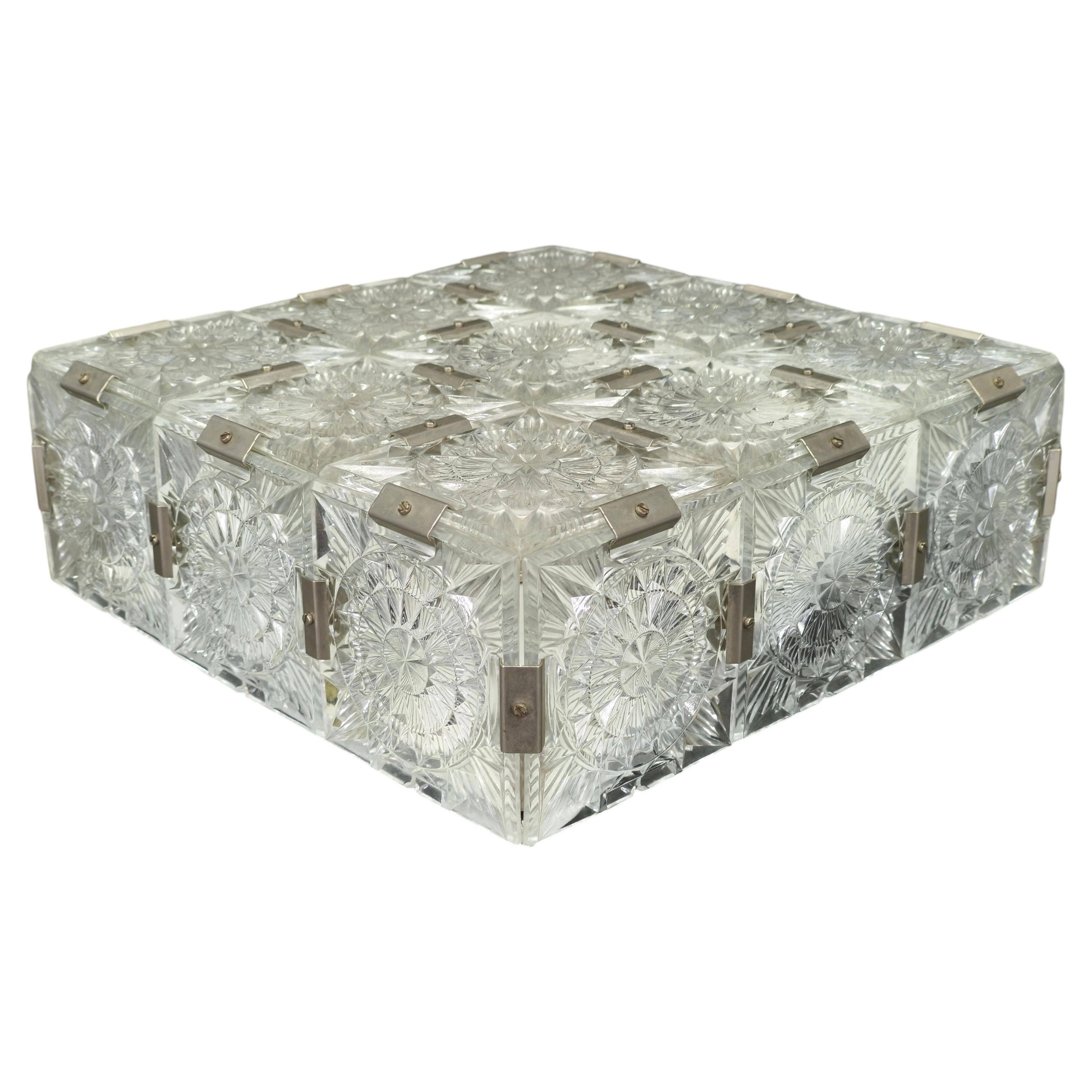 Czech Cut Glass Flush Mount Ceiling Light, Kamenický Šenov 1970s