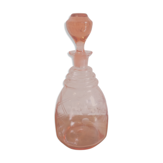 Pink engraved glass carafe