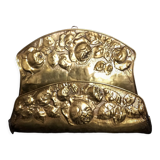 Art nouveau brass wall magazine rack with rose decoration