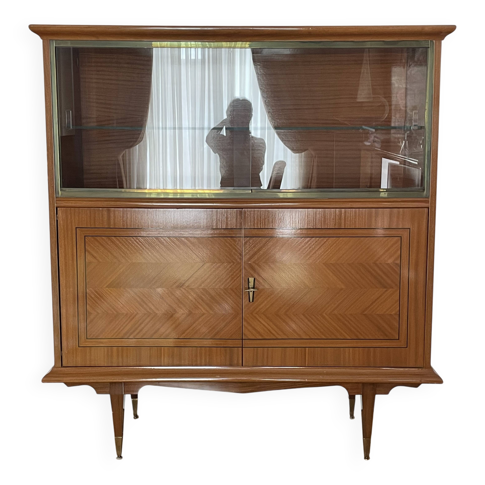 Buffet vitrine vintage bois et laiton