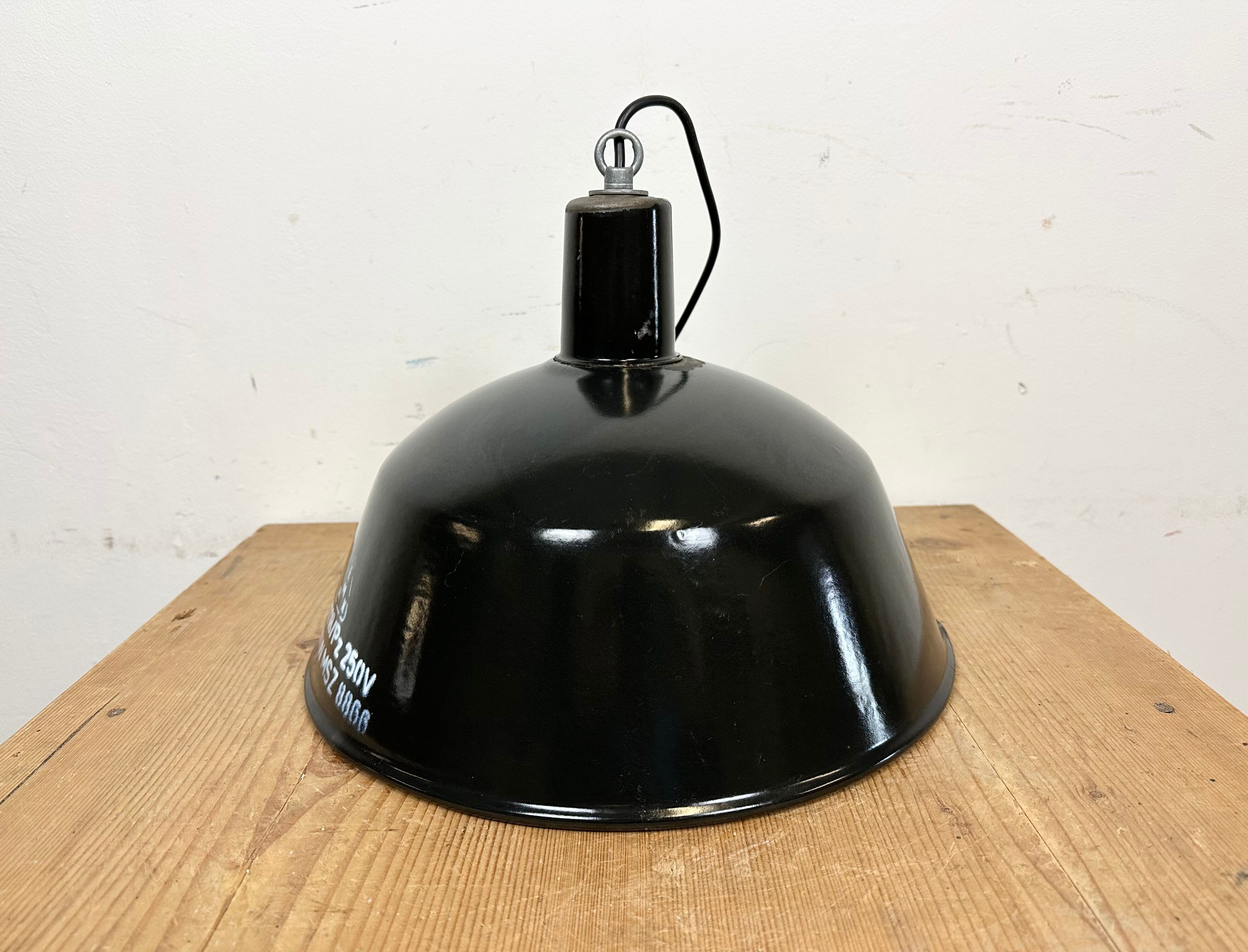 Industrial black enamel pendant lamp from emax, 1960s