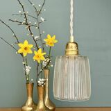 Vintage tulip suspension in holophane glass