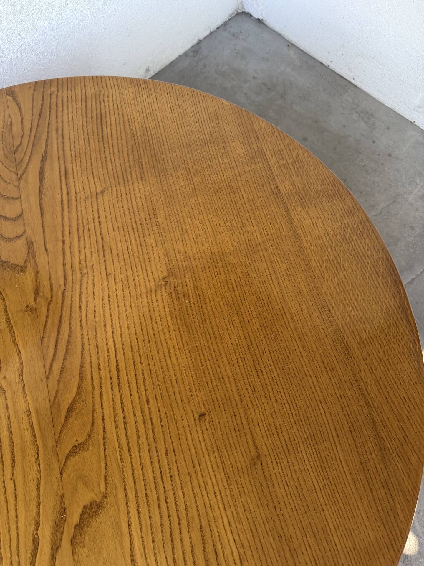 1950s round tripod oak coffee table
