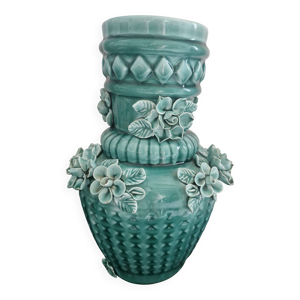 Vase ancien en barbotine - turquoise