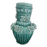 Antique turquoise blue slipware vase