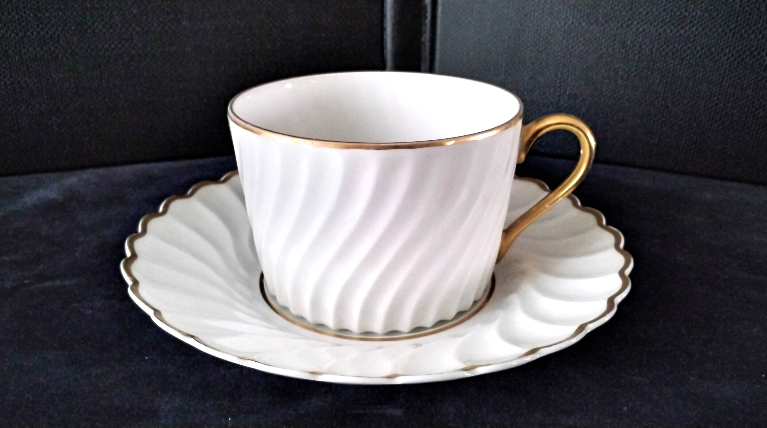 2 White Limoges Porcelain Breakfast or Chocolate Cups