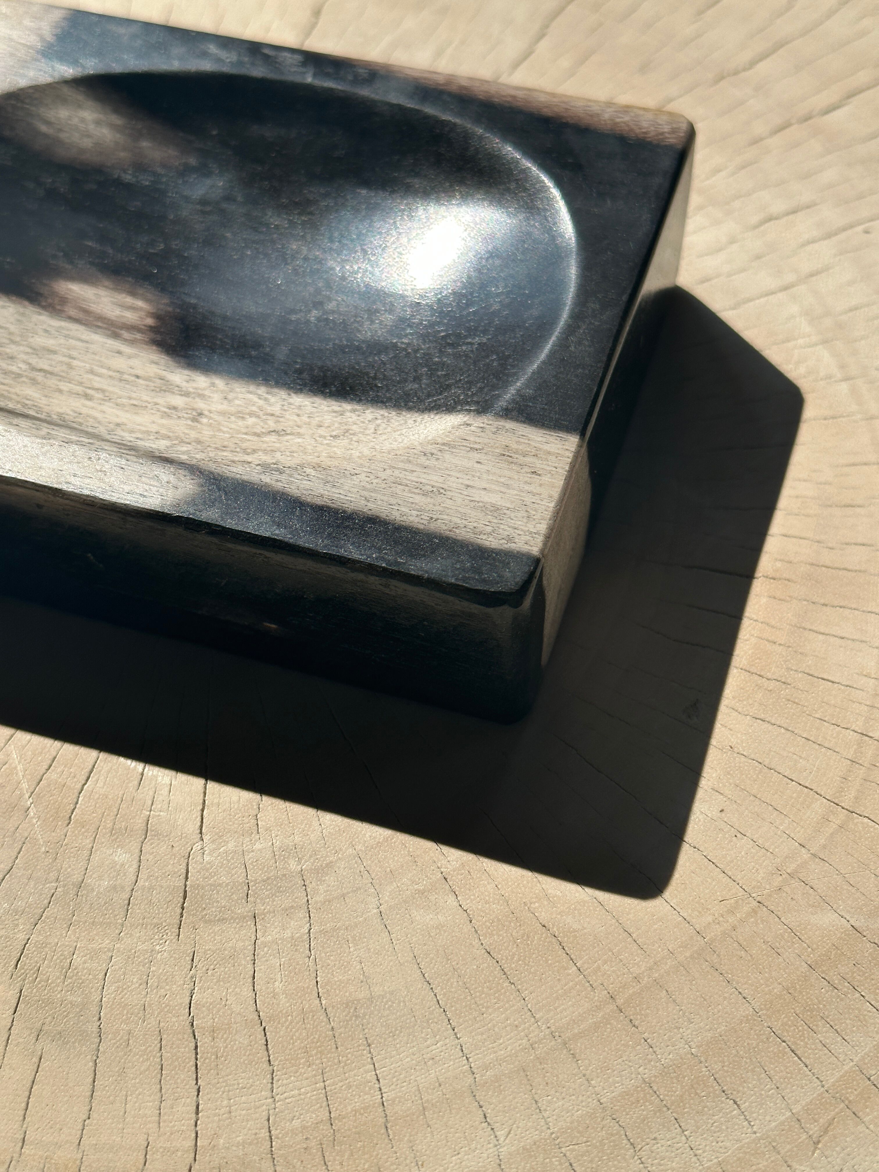 Symmetrical multicolored petrified wood soap dish
