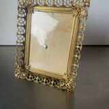 Vintage gold colored metal picture frame 15.5 cm x 12.5 convex glass
