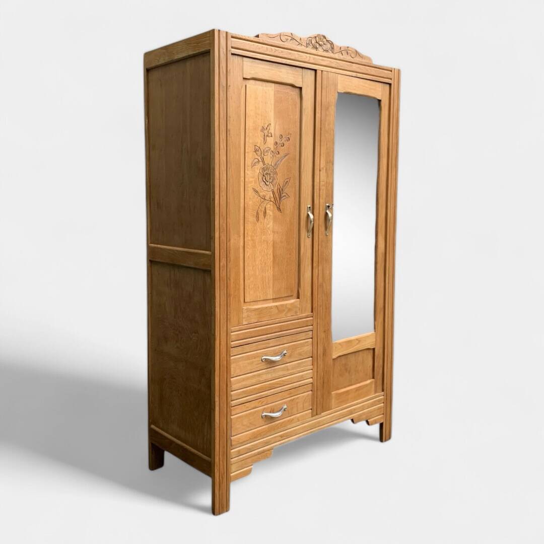 Parisian art deco hotel wardrobe in solid raw oak 1930