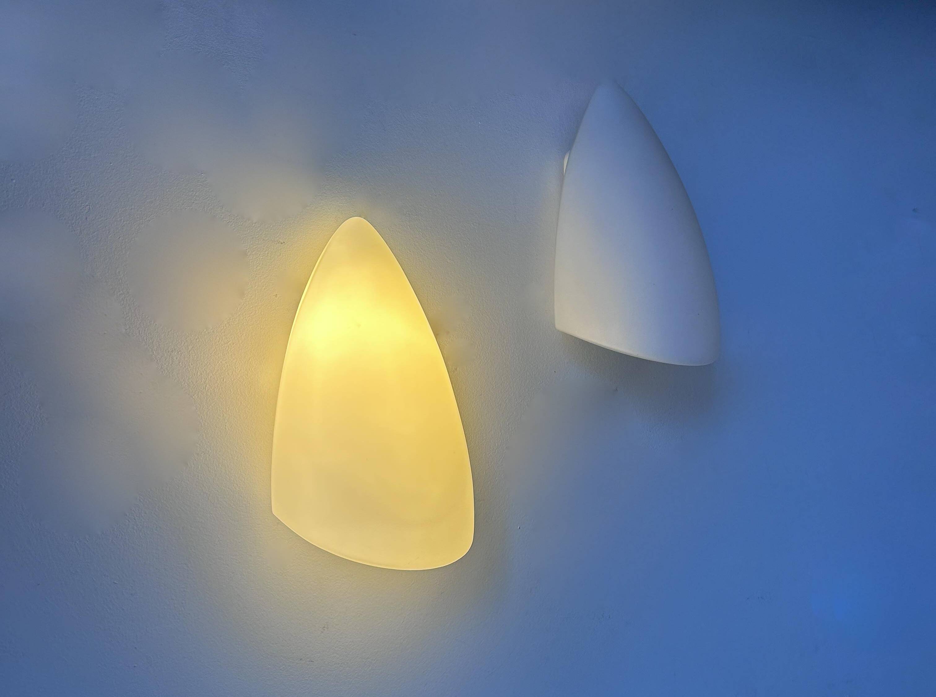 Pair of vintage white opaline wall lights, France 1970s