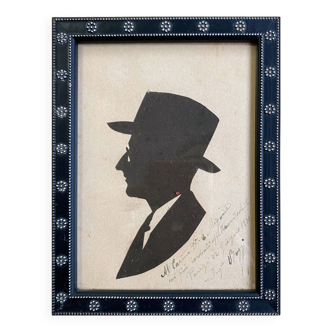 Tableau Portrait à la silhouette découpe 1931 Italie canivet + cadre