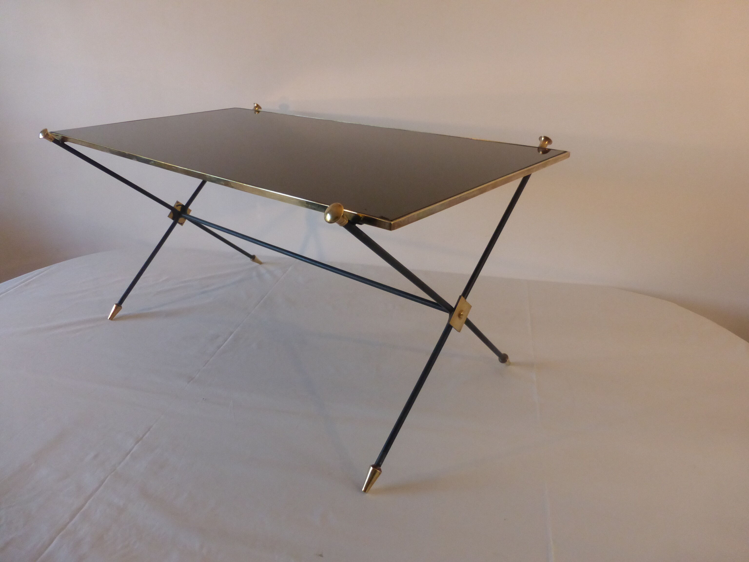 Black and brass glass coffee table