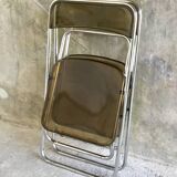 Pair of folding plexiglass and chrome metal chairs - space-age design 1970