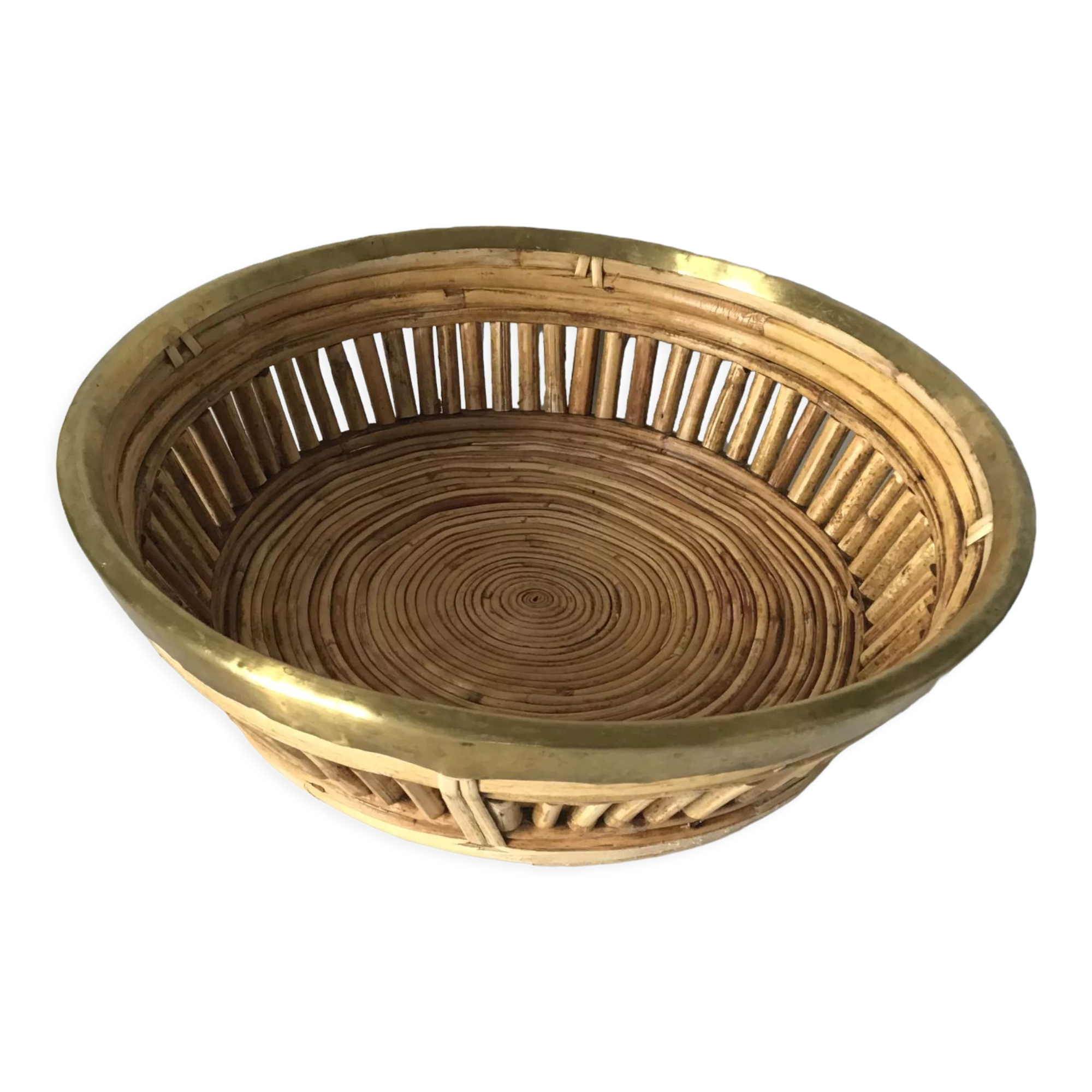Coupe en rotin bode de laiton dore vintage des années 60