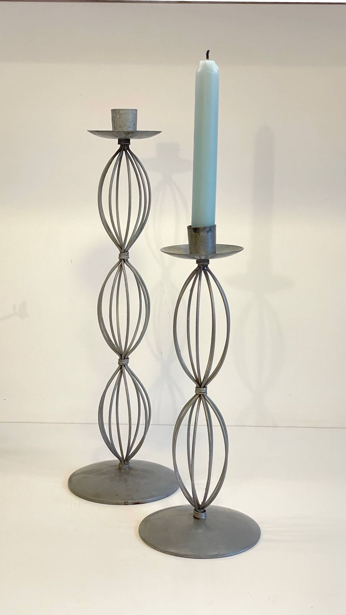 Geometric METAL CANDLE HOLDERS Patinated Gray